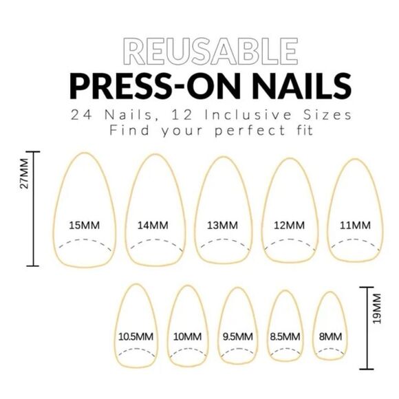 24 pcs Acrylic Pearl French Tip Press On Nail Set Long Almond Reusable - Picture 7 of 7